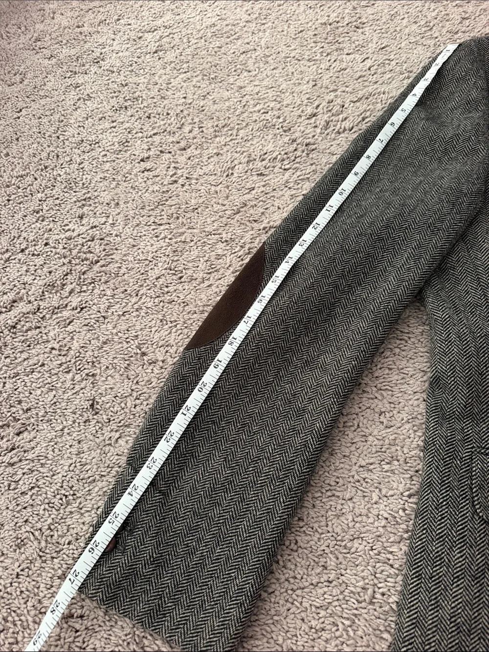 Zara Men's Gray Herringbone Sport Coat with Brown Elbow Patches